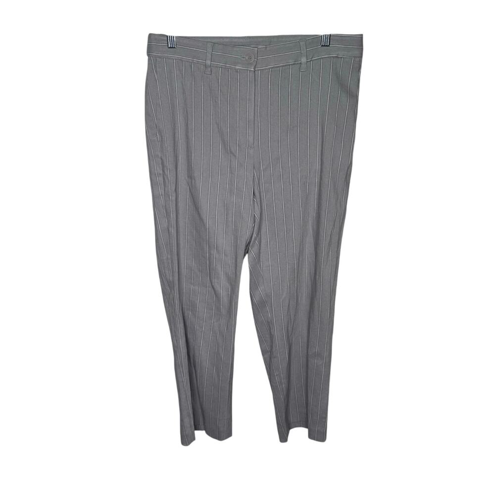 J. Jill Linen Stretch Gray Pinstripe Pants Size 10 Tapered Pull-On Office Work